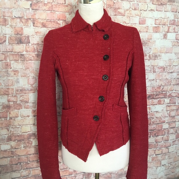 Free People Red Scrunch Sergeant Jacket - Picture 2 of 5